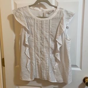 Loft White Ruffled Blouse